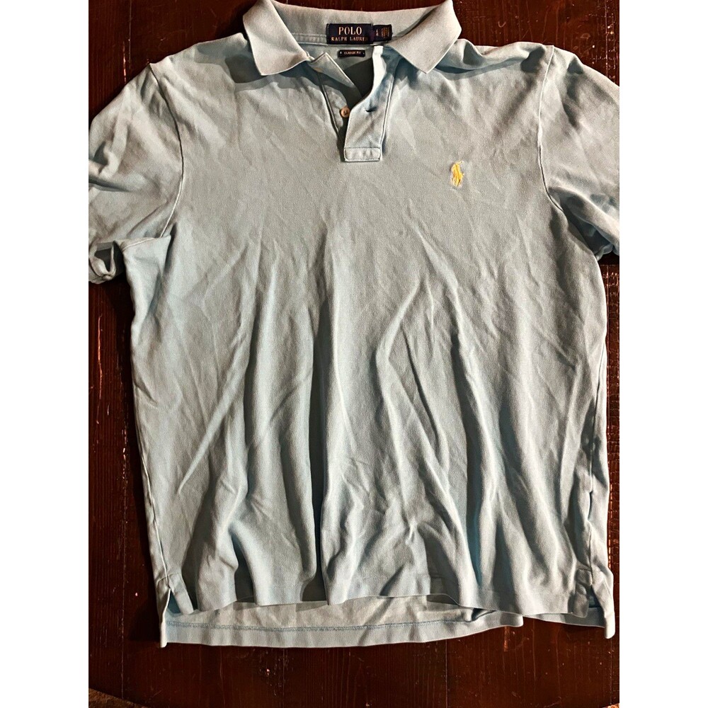 Polo Ralph Lauren Men’s Light Blue Cotton Solid Short Sleeve Logo Polo Size L